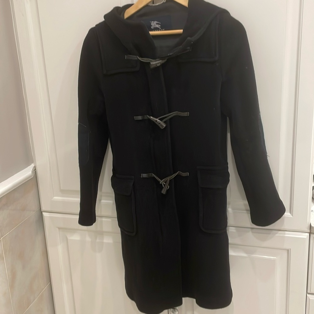 Burberry Black Hooded Wool Duffle Coat